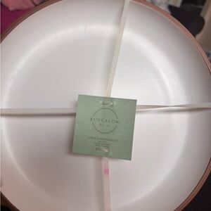 Bungalow White and Mauve Dinnerware Set